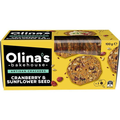 Olina's Bakehouse Artisan Crackers Biscuits Cranberry & Sunflower Seed 100g