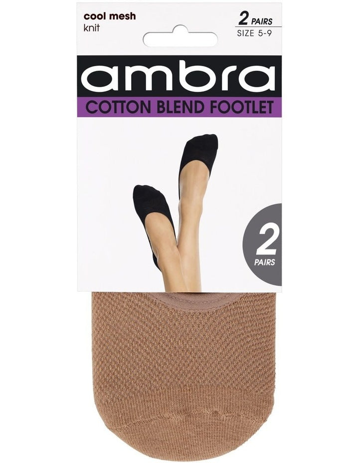 Cotton Mesh Footlet Sock 2 Pack in Tan