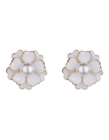 Enamel Flower Gold Stud Earring in White