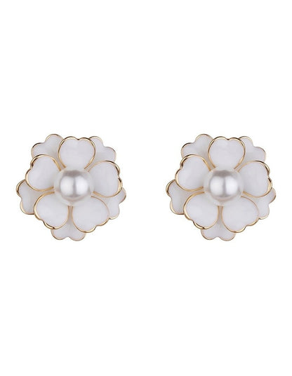 Enamel Flower Gold Stud Earring in White
