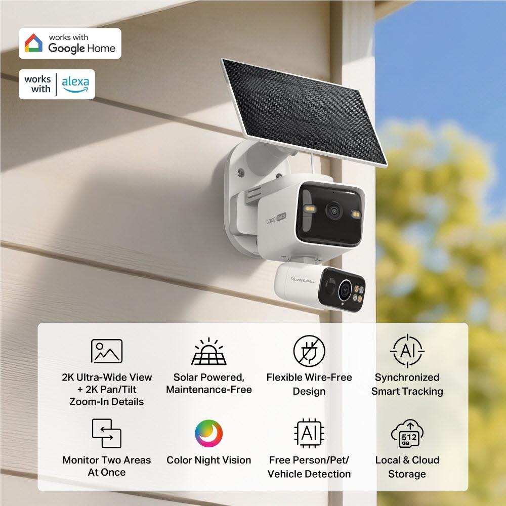 Tapo 2K Solar-Powered Dual-Lens Pan/Tilt Security Camera Kit