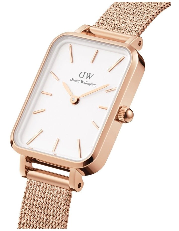 Quadro Pressed Melrose 26mm Rose Gold/White Stainless Steel Mesh Watch