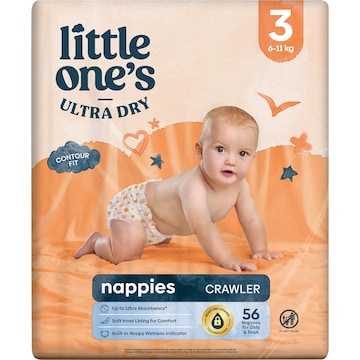 Little One's Size 3 Ultra Dry Nappies Crawler 6-11Kg Boys & Girls 56 pack