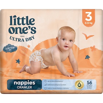 Little One's Size 3 Ultra Dry Nappies Crawler 6-11Kg Boys & Girls 56 pack