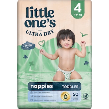 Little One's Size 4 Ultra Dry Nappies Toddler 9-14kg Boys & Girls 50 pack