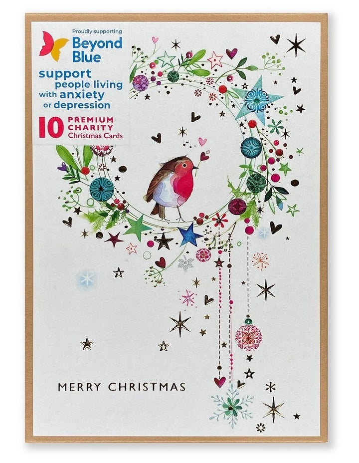 Beyond Blue Charity Boxed Christmas Cards in Robin Joy design