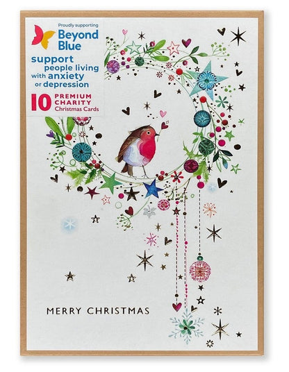 Beyond Blue Charity Boxed Christmas Cards in Robin Joy design
