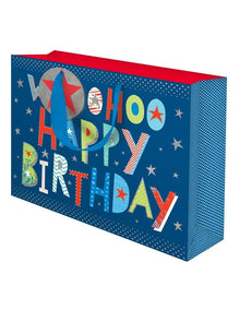 Birthday Gift Bag Large Rectangle Typography in Blue