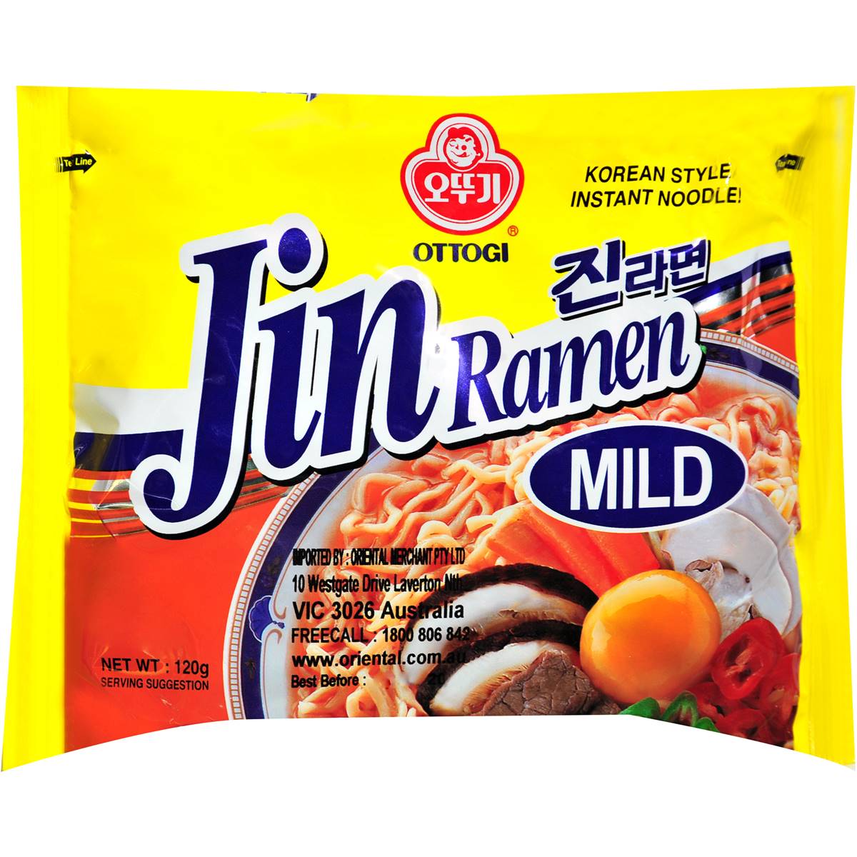Ottogi Jin Ramen Mild Instant Noodles 120g