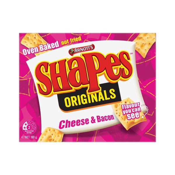 ARNOTT'S SHAPES ORIGINAL CHEESE & BACON CRACKER BISCUITS 180G