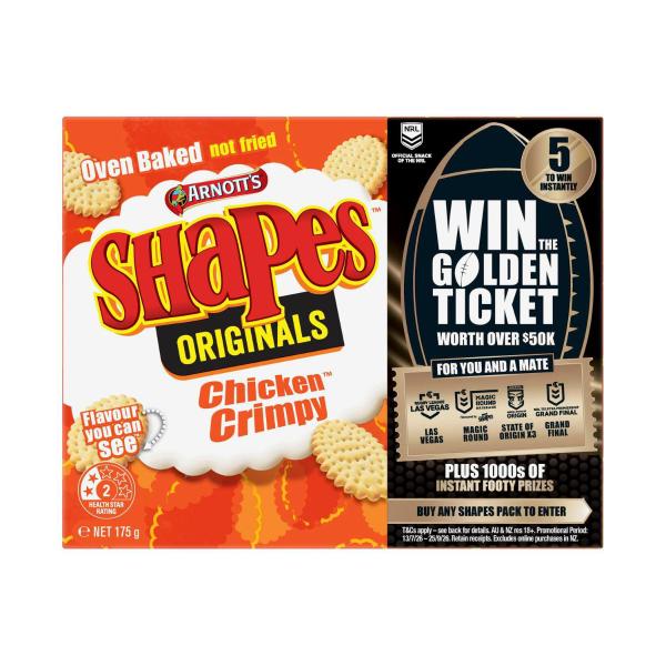 ARNOTT'S SHAPES ORIGINAL CHICKEN CRIMPY CRACKER BISCUITS 175G
