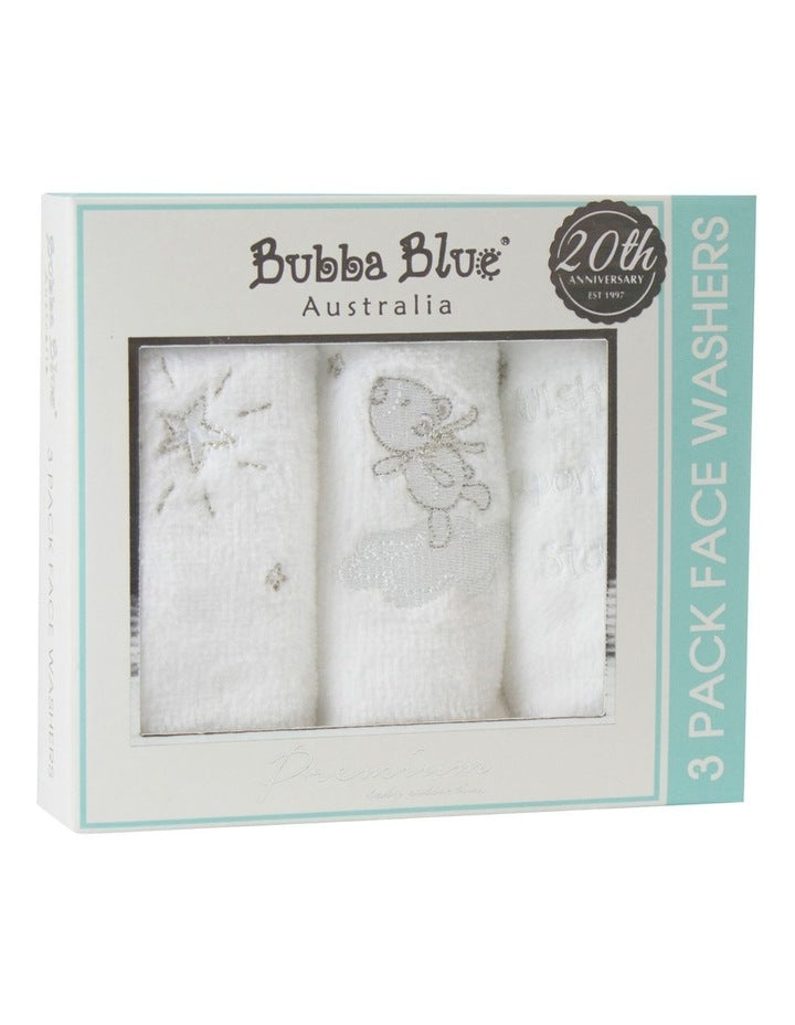 Wish Upon A Star Face Washers 3 Pack in White
