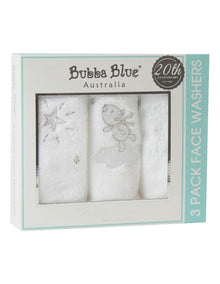 Wish Upon A Star Face Washers 3 Pack in White