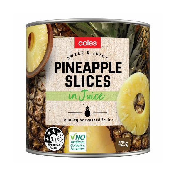 COLES PINEAPPLE SLICES IN JUICE 425G