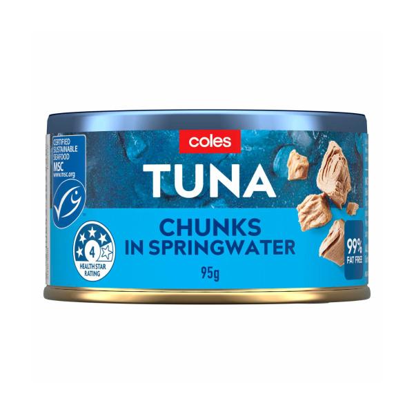 COLES TUNA CHUNKS IN SPRINGWATER 99% FAT FREE 95G