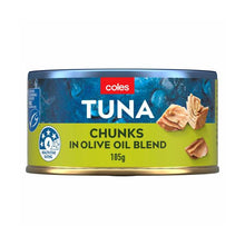 COLES TUNA CHUNKS IN OLIVE OIL BLEND 185G