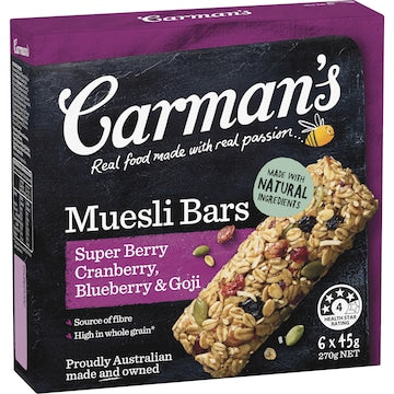 Carman's Muesli Bars SuperBerry Cranberry Blueberry & Goji 6 pack