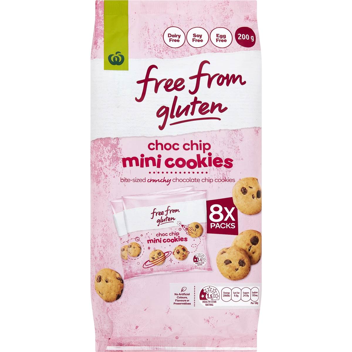 Woolworths Free From Gluten Choc Chip Mini Cookies 8 Pack