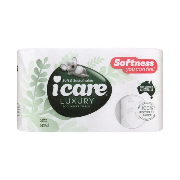 ICARE 100% RECYCLED TOILET TISSUE 8 PACK