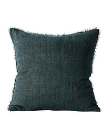 Vintage Linen Fringe Cushion in Storm