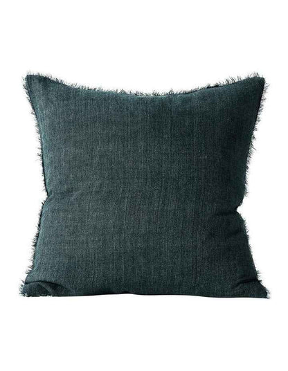 Vintage Linen Fringe Cushion in Storm