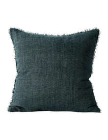 Vintage Linen Fringe Cushion in Storm