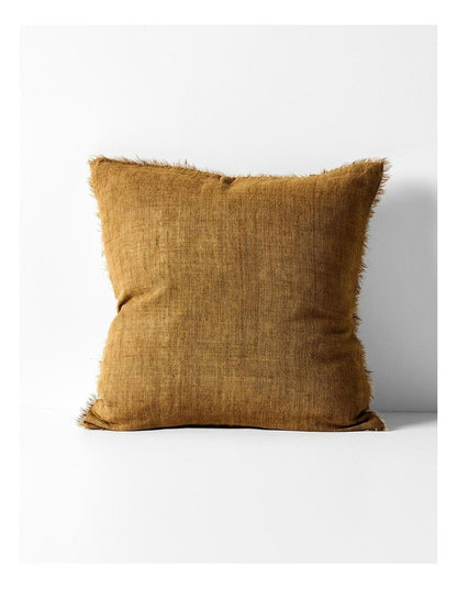 Vintage Linen Fringe Cushion in Bronze