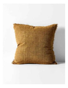 Vintage Linen Fringe Cushion in Bronze