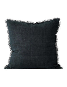 Vintage Linen Fringe Cushion in Slate