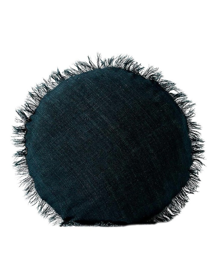 Vintage Linen Fringe 45cm Round Cushion in Slate