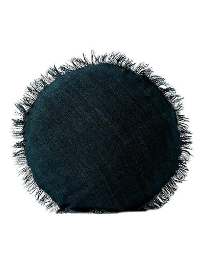 Vintage Linen Fringe 45cm Round Cushion in Slate