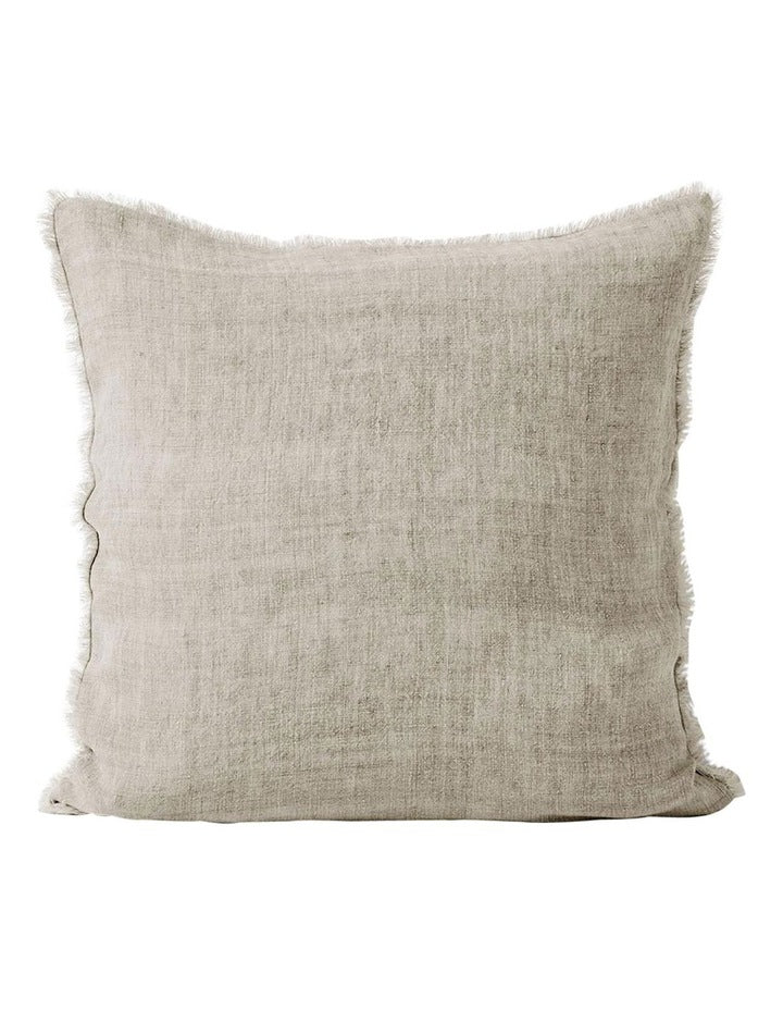 Vintage Linen Fringe Cushion in Natural