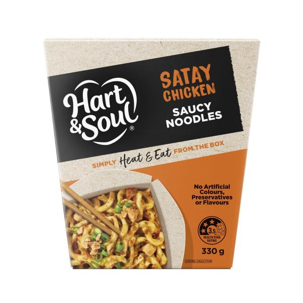HART & SOUL SAUCY NOODLES READY MEAL SATAY CHICKEN 330g