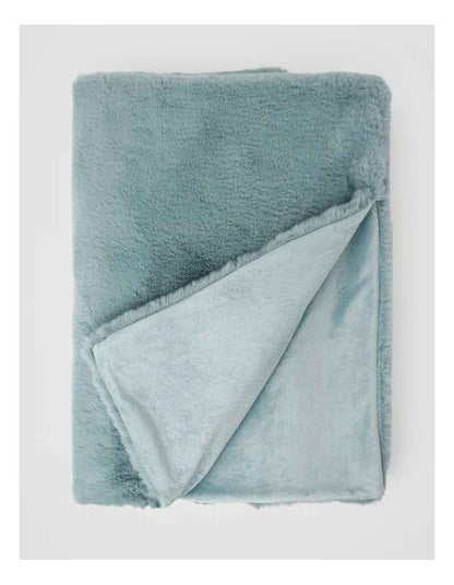 Soft Faux Fur Throw Blanket - Duck Egg