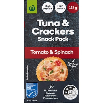 Woolworths Tuna & Crackers Snack Pack Tomato & Spinach 112g
