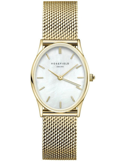 Oval Mother Of Pearl Dial Bracelet Mesh Analog Watch in Gold
