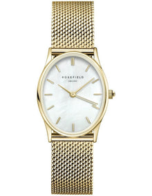 Oval Mother Of Pearl Dial Bracelet Mesh Analog Watch in Gold