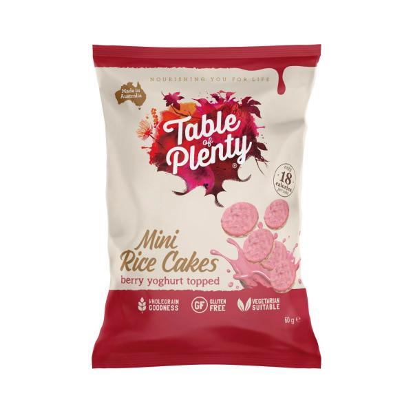 TABLE OF PLENTY SHARE TOPPED MINI RICE CAKES:YOGHURT MIXED BERRY:.:60 GRAM