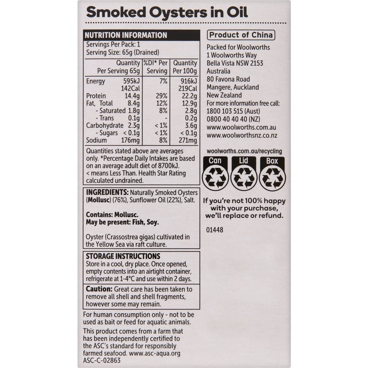 Woolworths Smoked Oysters In Oil 85g