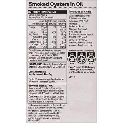 Woolworths Smoked Oysters In Oil 85g