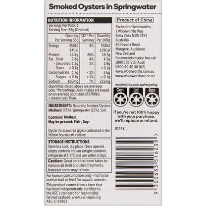 Woolworths Smoked Oysters In Springwater 85g