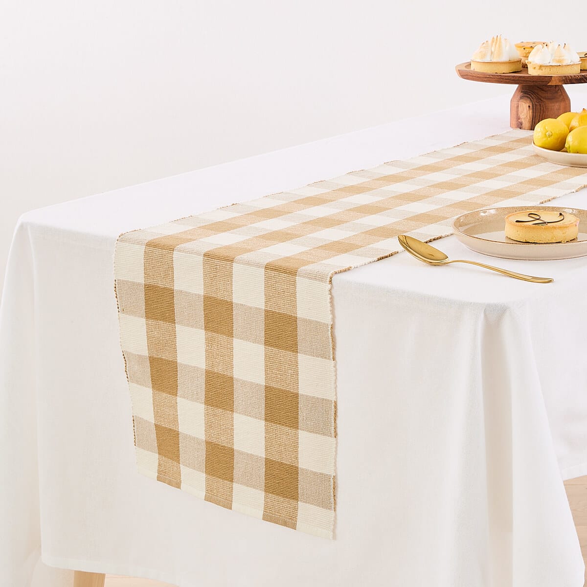 Natural Gingham Table Runner