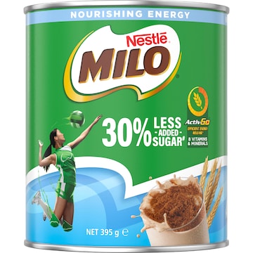 Milo 30% Less Added Sugar Chocolate Drinking Powder Hot or Cold 395g