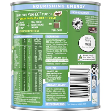 Milo 30% Less Added Sugar Chocolate Drinking Powder Hot or Cold 395g