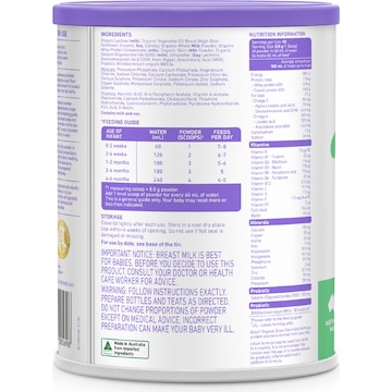 Bubs Organic Grass Fed Infant Formula Stage 1 800g