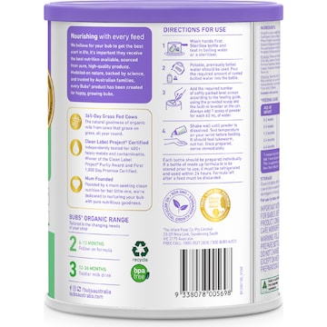 Bubs Organic Grass Fed Infant Formula Stage 1 800g