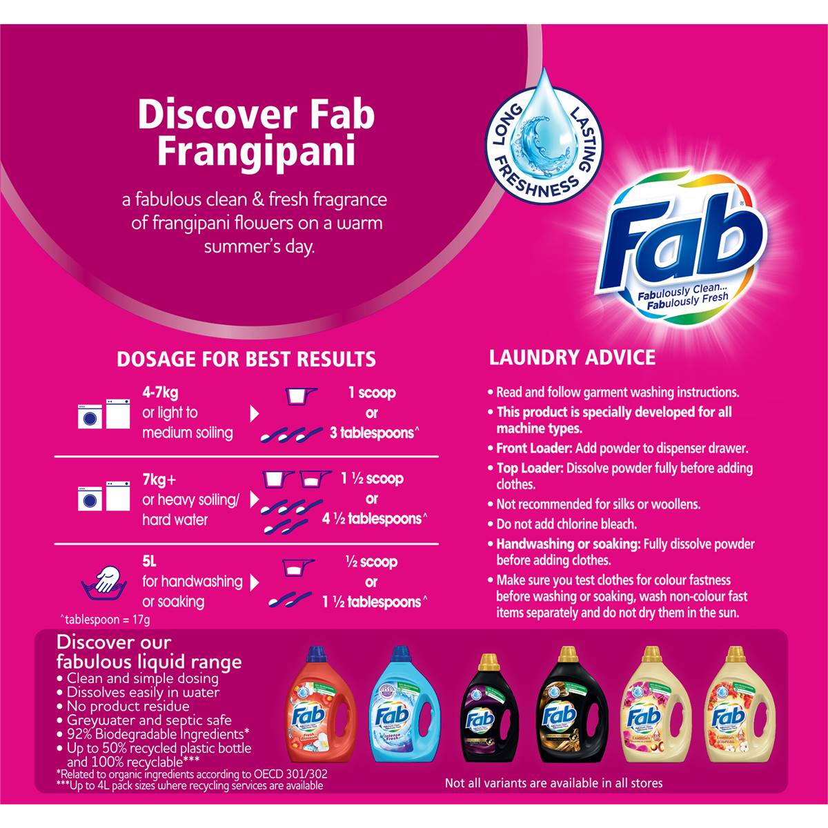 Fab Laundry Washing Powder Fresh Frangipani 1kg