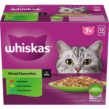 Whiskas Senior 7+ Years Wet Cat Food Mixed Favourites In Jelly 85g x 12 pack