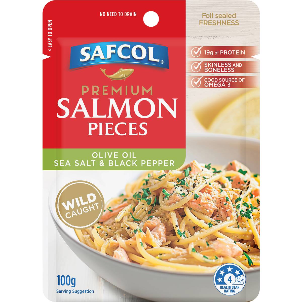 Safcol Premium Salmon Pieces Olive Oil Sea Salt & Black Pepper 100g