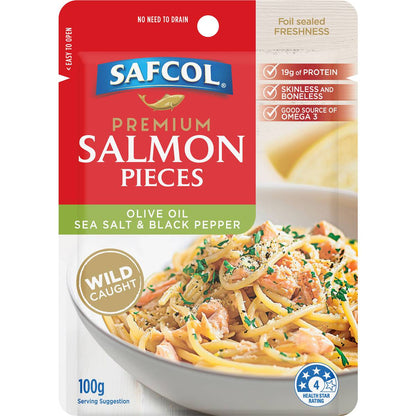 Safcol Premium Salmon Pieces Olive Oil Sea Salt & Black Pepper 100g
